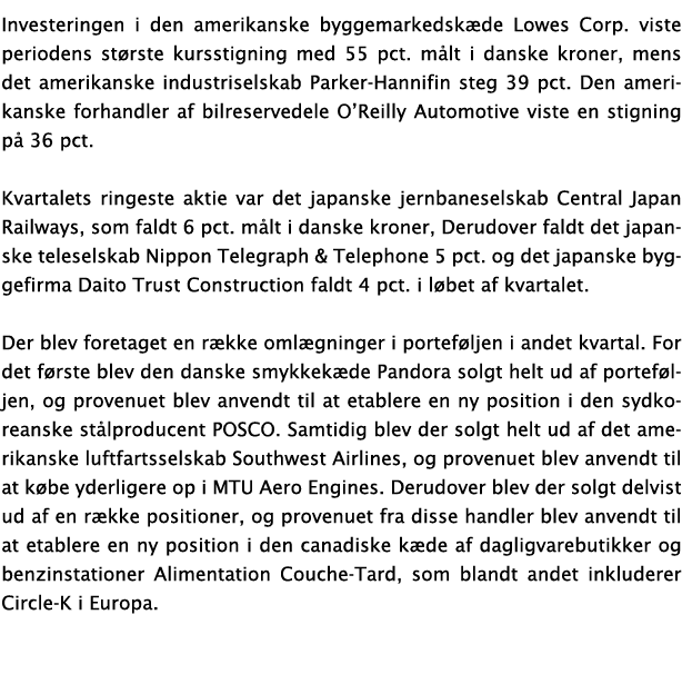 Investeringen i den amerikanske byggemarkedsk de Lowes Corp  viste periodens st rste kursstigning med 55 pct  m lt i    