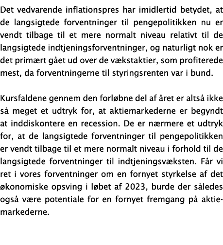 Det vedvarende inflationspres har imidlertid betydet, at de langsigtede forventninger til pengepolitikken nu er vendt...