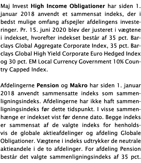 Maj Invest High Income Obligationer har siden 1  januar 2018 anvendt et sammensat indeks, der i bedst mulige omfang a   