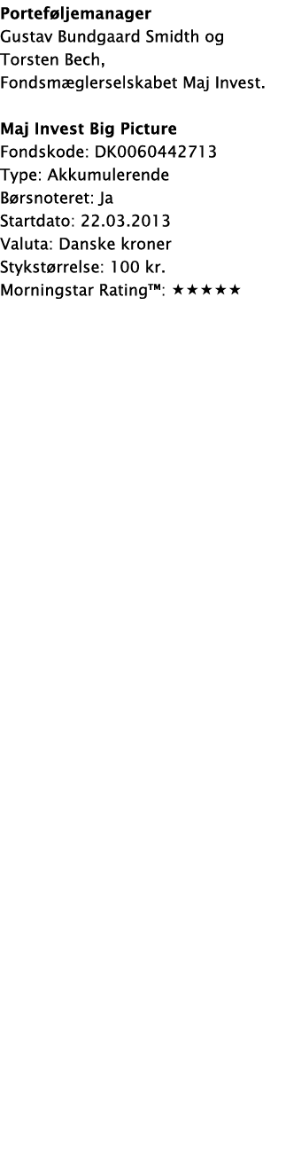 Portef ljemanager Gustav Bundgaard Smidth og Torsten Bech, Fondsm glerselskabet Maj Invest. Maj Invest Big Picture Fo...