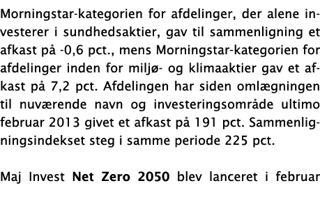 Morningstar-kategorien for afdelinger, der alene investerer i sundhedsaktier, gav til sammenligning et afkast p -0,6...
